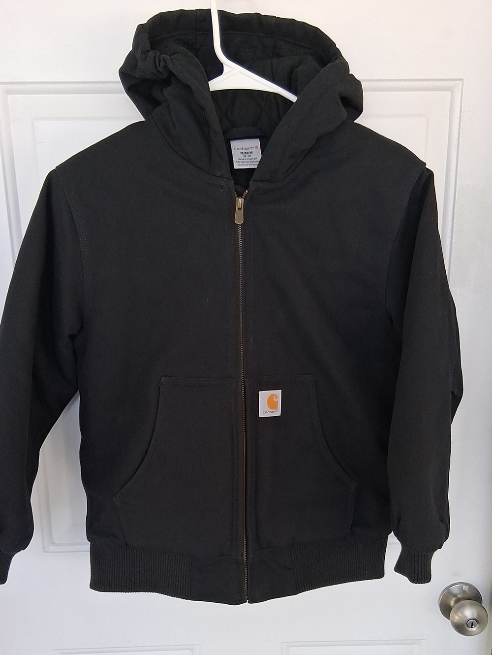 Carhartt Kids Black Hooded Zip-Up Jacket with Logo Patch